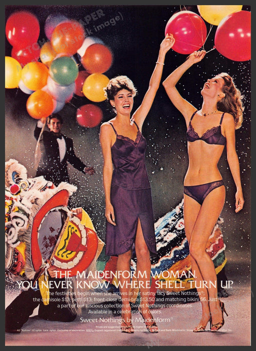 Maidenform Woman Sweet Nothings 1980s Print Advertisement 1982 Chinese New Year Fetch-the-Paper
