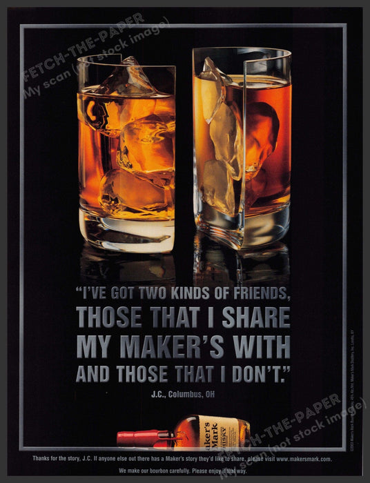 Maker's Mark 2000s Print Advertisement 2003 Split Glass Share with Friends Fetch-the-Paper