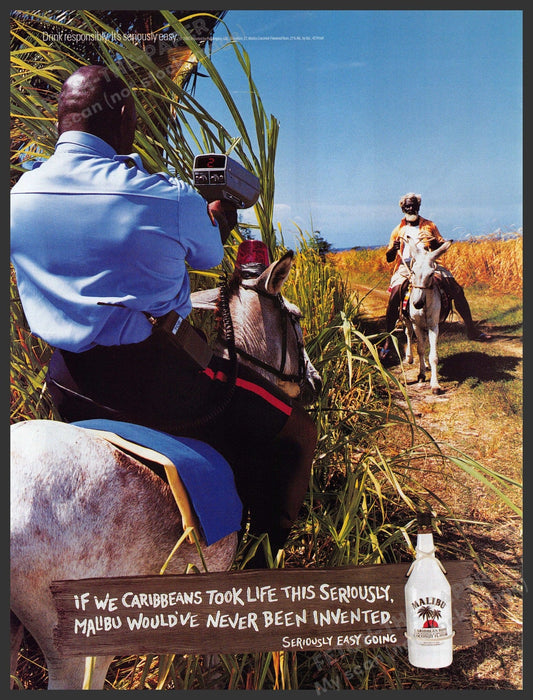 Malibu Rum 2000s Print Advertisement 2002 Donkey Speed Trap Fetch-the-Paper