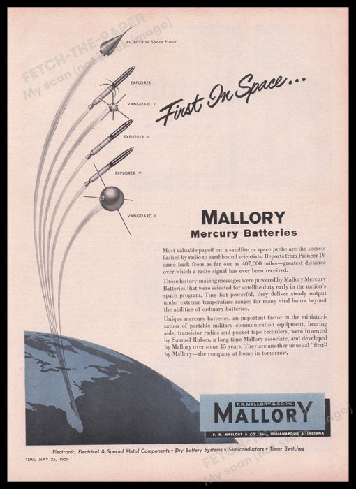 Mallory Mercury Batteries 1950s Print Advertisement Ad 1959 Fetch the Paper!