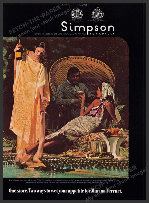 Marina Ferrari Clothing Lounging by Pool 1970s Print Advertisement Ad 1977 Fetch-the-Paper