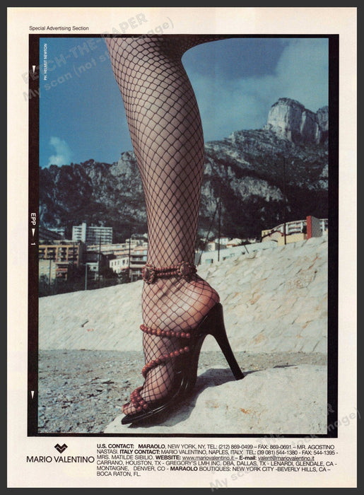 Mario Valentino 2000s Print Advertisement Ad 2000 Helmut Newton Leg Fish Net Mario Valentino