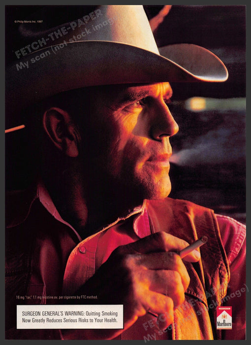 Marlboro 1990s Print Advertisement Ad 1997 Cowboy Close Up Sunset Lighting Marlboro