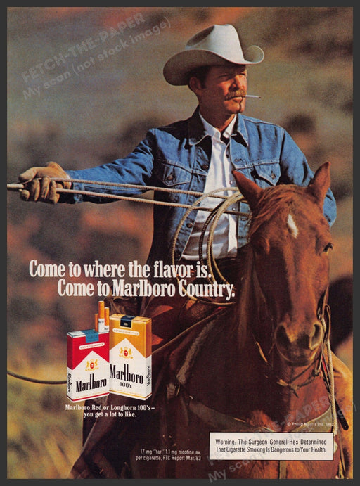 Marlboro Cigarettes 1980s Print Advertisement 1984 Darrell Winfield Rope Fetch-the-Paper