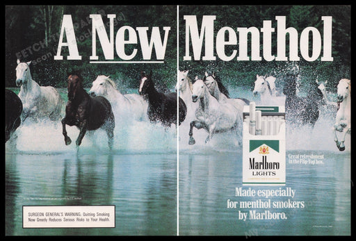 Marlboro Cigarettes 1980s Print Advertisement (2 pgs) 1988 Horses Running Water Fetch the Paper!