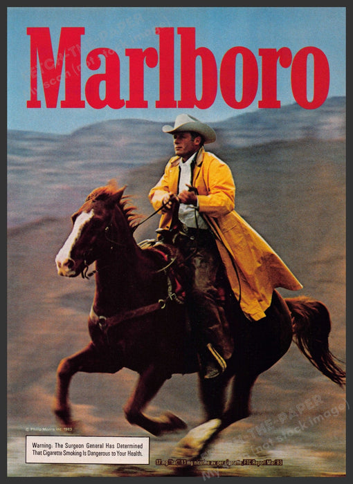 Marlboro Cigarettes Robert Norris 1980s Print Advertisement 1983 Galloping Horse Fetch-the-Paper