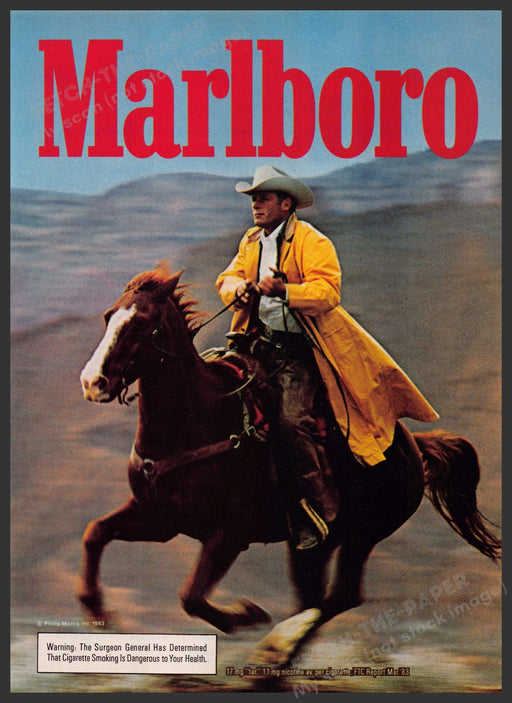 Marlboro Cigarettes Robert Norris 1980s Print Advertisement 1983 Galloping Horse Fetch-the-Paper