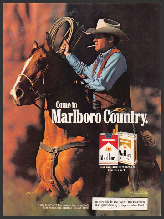 Marlboro Country 1980s Magazine Print Advertisement 1985 Cowboy Roping Marlboro