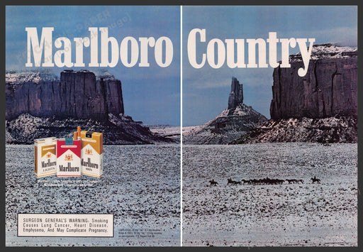 Marlboro Country 1980s Print Advertisement (2 page Centerfold) 1986 Snow Rock Fetch-the-Paper