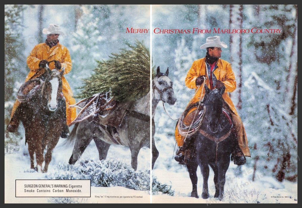 Marlboro Country 1990s Print Advertisement Ad 1994 "Merry Christmas" Tree Marlboro