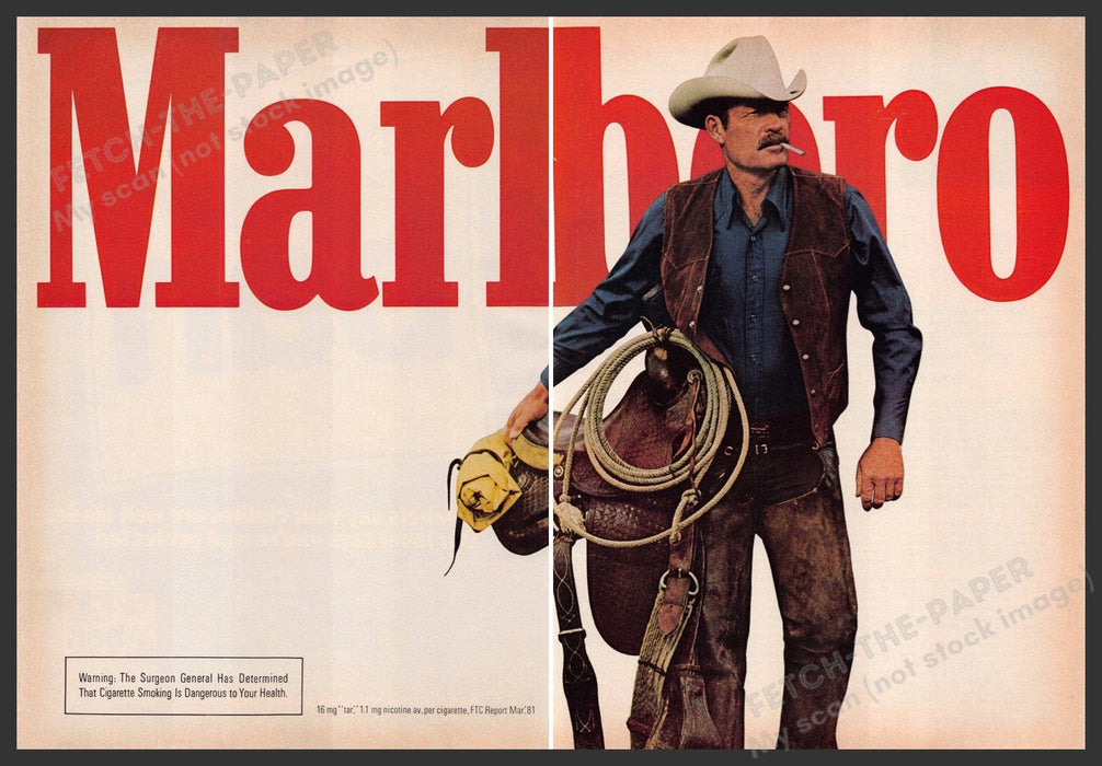 Marlboro Darrell Winfield 1980s Print Advertisement (2 pg) 1982 Saddle Fetch-the-Paper