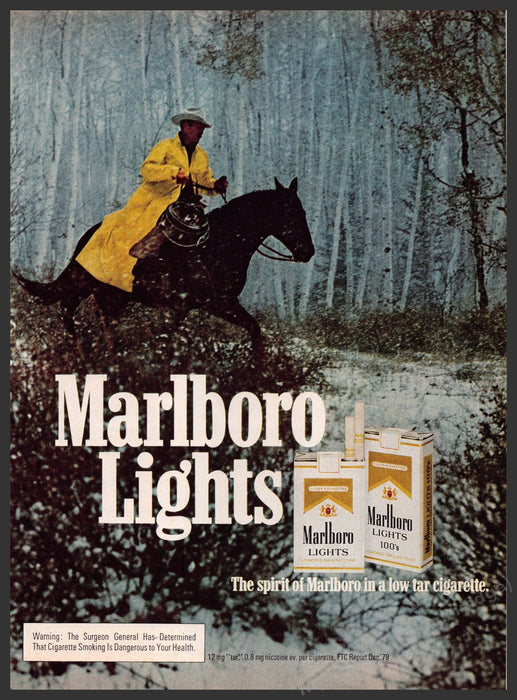 Marlboro Lights 1980s Magazine Print Advertisement 1981 Yellow Raincoat Snow Fetch-the-Paper