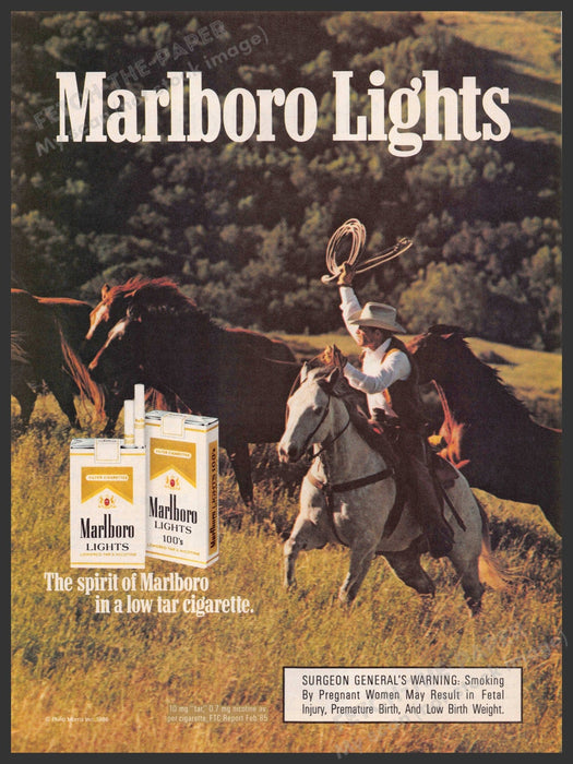 Marlboro Lights 1980s Print Advertisement Ad 1986 Roping Cowboy Marlboro