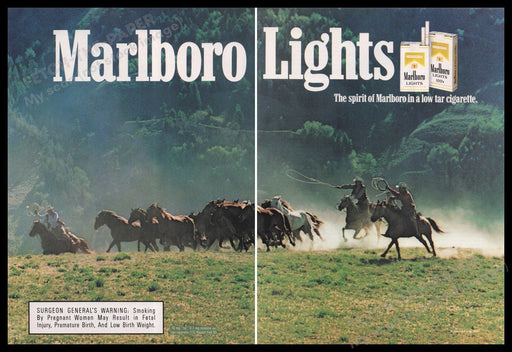Marlboro Lights Cigarettes 1980s Print Advertisement (2 pages) 1987 Roundup Fetch the Paper!