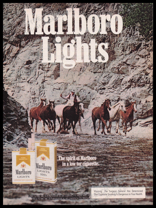 Marlboro Lights Cigarettes 1980s Print Advertisement Ad 1980 Canyon Roundup Fetch the Paper!