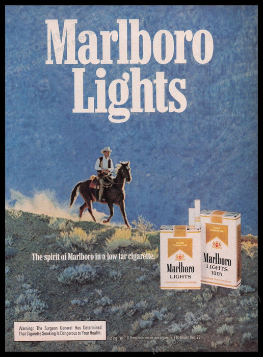 Marlboro Lights Cigarettes 1980s Print Advertisement Ad 1980 Early Morning Ride Fetch the Paper!