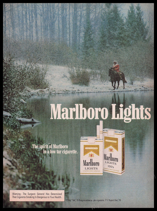 Marlboro Lights Cigarettes 1980s Print Advertisement Ad 1980 Snowy Morning Ride Fetch the Paper!