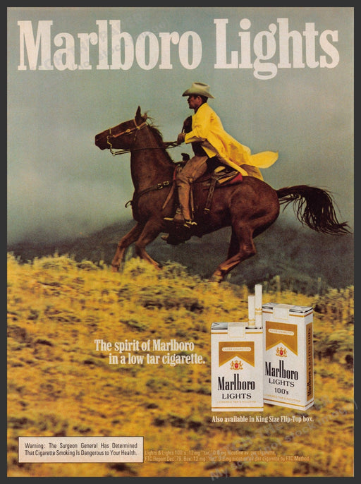 Marlboro Lights Cigarettes 1980s Print Advertisement Ad 1981 Yellow Raincoat Fetch-the-paper.com