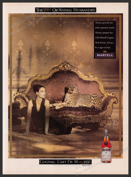Martell Cognac 1990s Print Advertisement 1990 Cheetah Cat Animal Husbandry Fetch-the-Paper