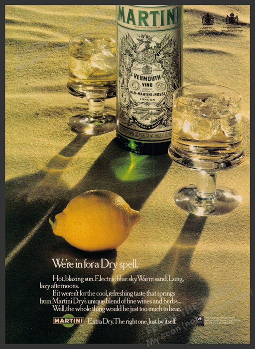 Martini Extra Dry 1980s Print Advertisement Ad 1980 Lemon Beach Sand Fetch-the-Paper