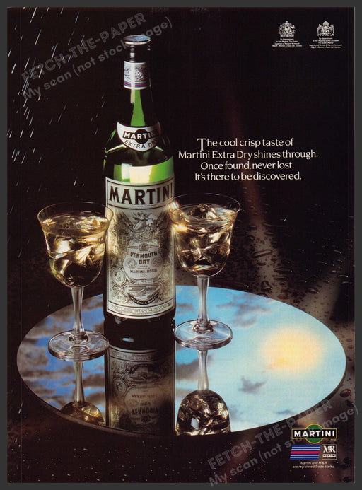 Martini Extra Dry 1980s Print Advertisement Ad 1986 Reflective Tray Fetch-the-Paper