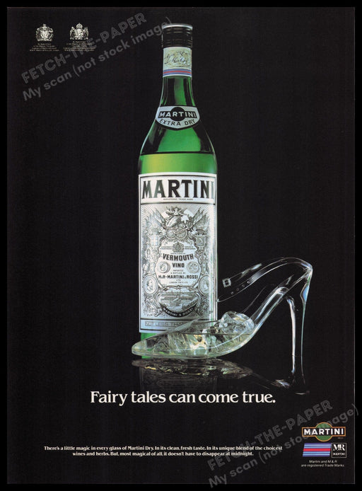 Martini Vermouth 1980s Print Advertisement Ad 1982 Glass Slippers Fairy Tales Fetch the Paper!