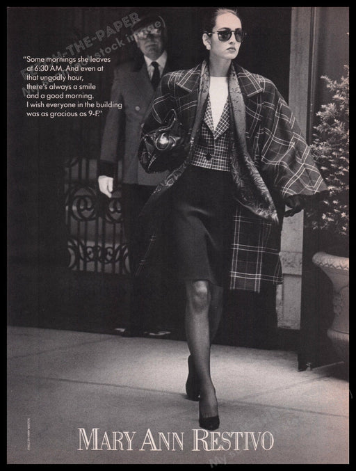 Mary Ann Restivo Clothing 1980s Print Advertisement Ad 1987 Legs Doorman City Fetch the Paper!