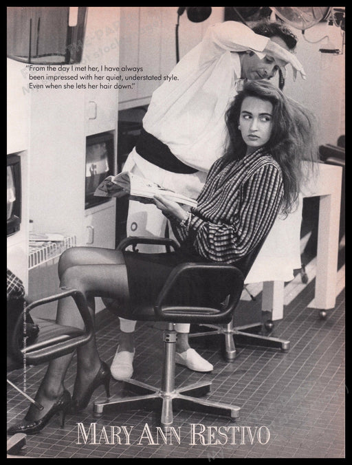 Mary Ann Restivo Clothing 1980s Print Advertisement Ad 1987 Legs Model Salon Fetch the Paper!
