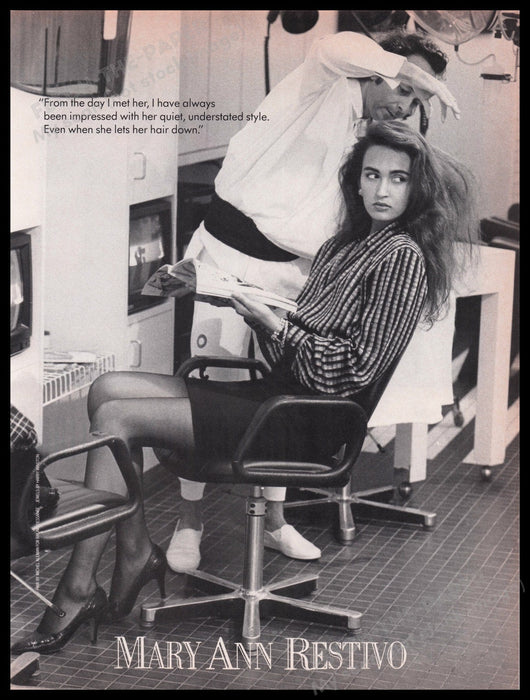Mary Ann Restivo Clothing 1980s Print Advertisement Ad 1987 Legs Model Salon Fetch the Paper!