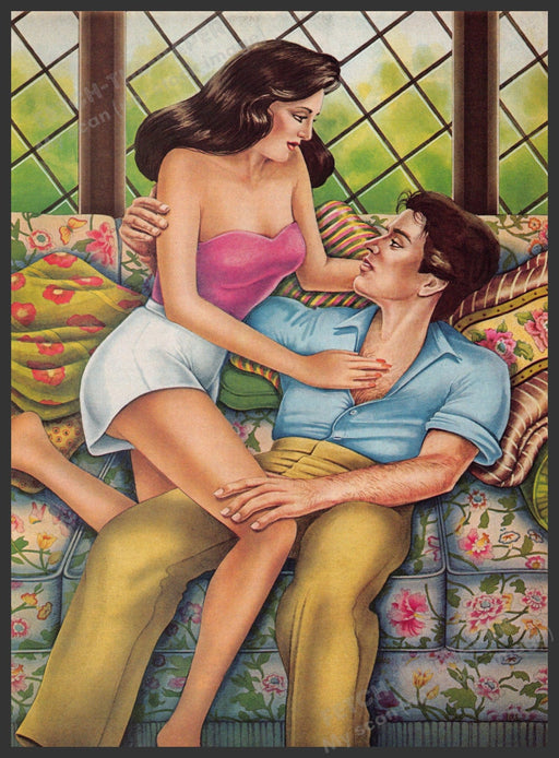 Mary Ann Shea Artist 1980s Magazine Illustration 1981 Couple on a Couch Fetch-the-Paper