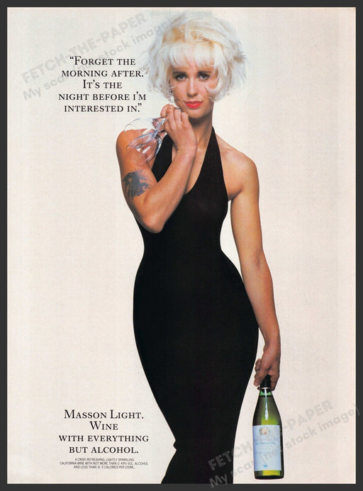 Masson Light Wine 1980s U.K. Print Advertisement Ad 1986 Curves Black Dress Masson Light