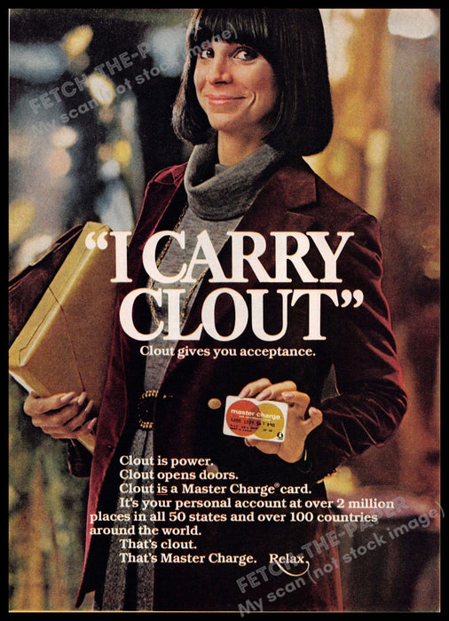 Mastercard 1970s Print Advertisement 1977 Credit Card Woman "I carry clout" Mastercard