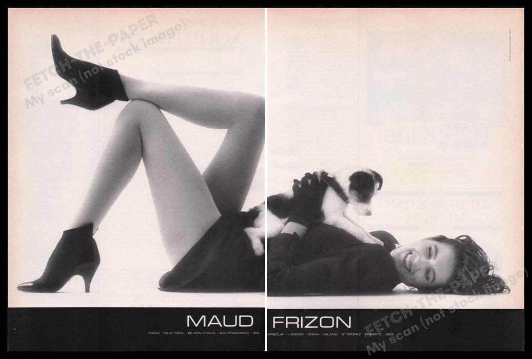 Maud Frizon Shoes 1980s Print Advertisement (2 pgs) 1987 Legs Jack Russel Dog Fetch the Paper!