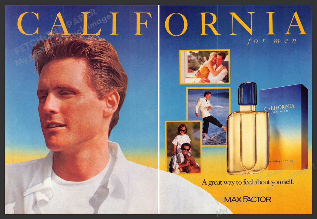 Max Factor 1990s Print Ad (2 pages) 1990 California for Men (Not the cologne) Max Factor