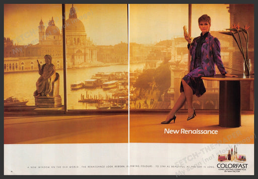 Max Factor Colorfast Cosmetics 1980s Print Advertisement Ad (2 pages) 1982 Legs Fetch the Paper!