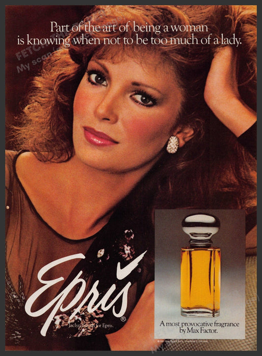 Max Factor Epris 1980s Print Advertisement 1983 Fragrance Jacklyn Smith Fetch-the-Paper