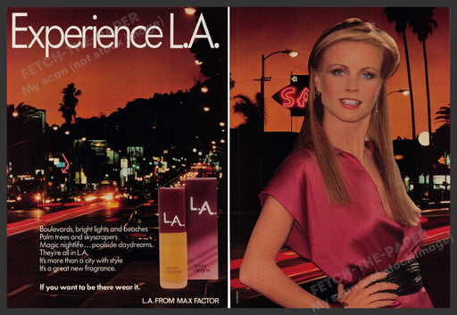 Max Factor L.A. Fragrance 1980s Print Advertisement (2 pages) 1980 Fetch-the-Paper