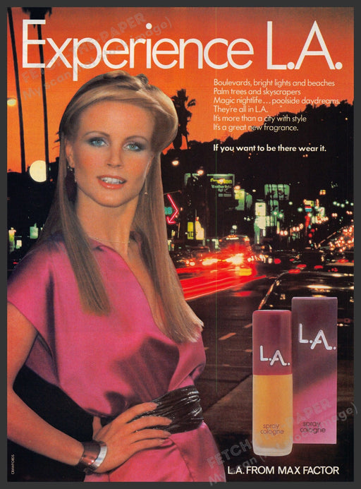 Max Factor L.A. Fragrance 1980s Print Advertisement Ad 1980 Fetch-the-Paper