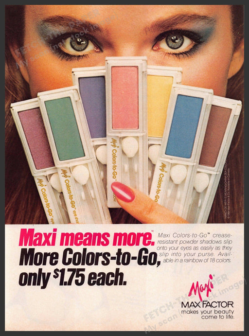 Max Factor Maxi 1980s Magazine Print Advertisement 1984 Colors-to-go Eye Rainbow Max Factor Maxi