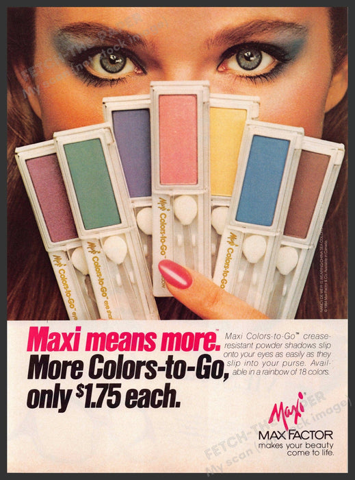 Max Factor Maxi 1980s Magazine Print Advertisement 1984 Colors-to-go Eye Rainbow Max Factor Maxi