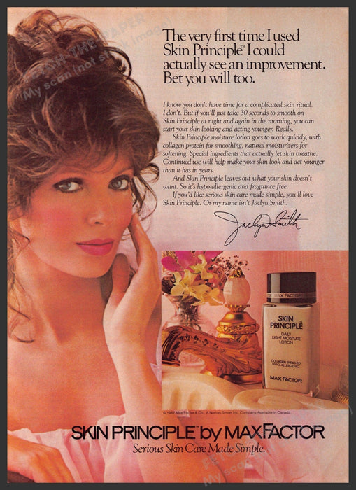 Max Factor Skin Principle Jaclyn Smith 1980s Print Advertisement 1982 Fetch-the-Paper