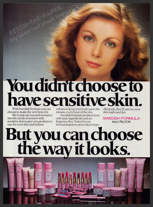 Max Factor Swedish Formula Cosmetics 1980s Print Advertisement Ad 1980 Fetch-the-Paper