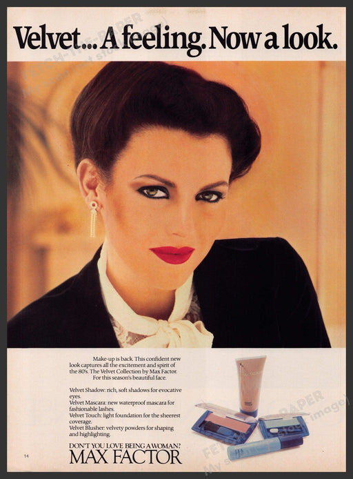 Max Factor The Velvet Collection Cosmetics 1980s Print Advertisement Ad 1980 Fetch-the-Paper