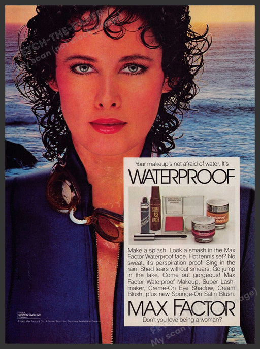 Max Factor Waterproof Face Cosmetic 1980s Print Advertisement Ad 1981 Fetch-the-paper.com