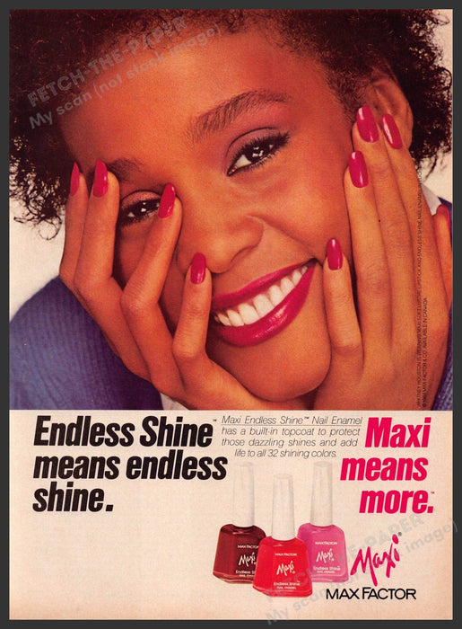 Max Factor Whitney Houston 1980s Print Advertisement 1984 Maxi Nails Fetch-the-Paper