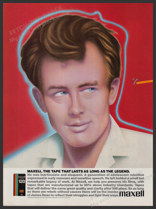 Maxell VHS Tape James Dean 1980s Print Advertisement Ad 1986 Fetch-the-Paper