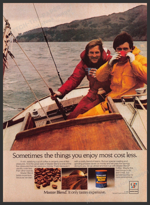 Maxwell House Coffee 1980s Print Advertisement 1983 Fisherman Boat Master Blend Fetch-the-Paper