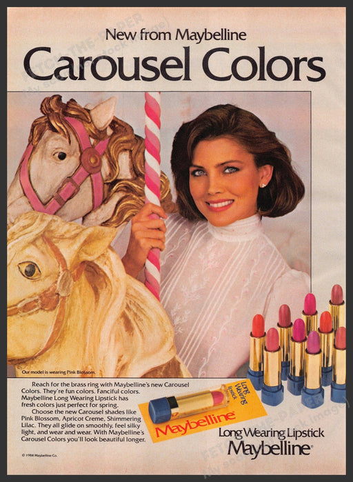 Maybelline 1980s Magazine Print Advertisement 1984 Carousel Horses Lips Colors Maybelline
