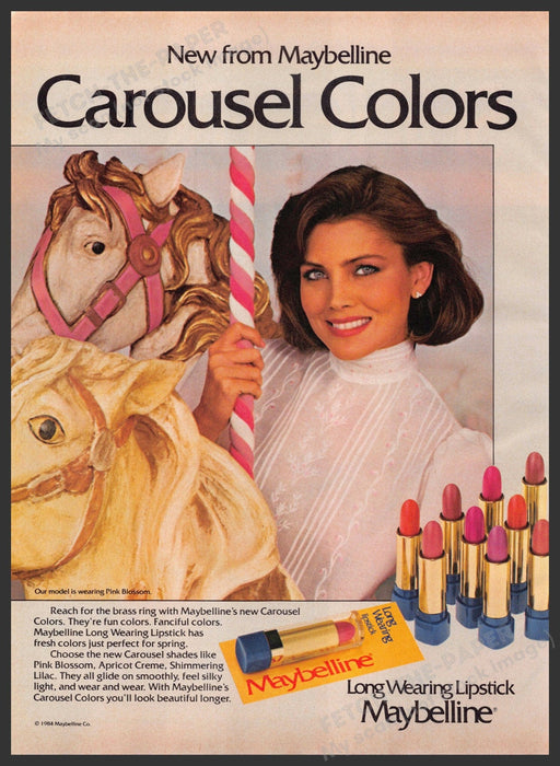 Maybelline 1980s Magazine Print Advertisement 1984 Carousel Horses Lips Colors Maybelline