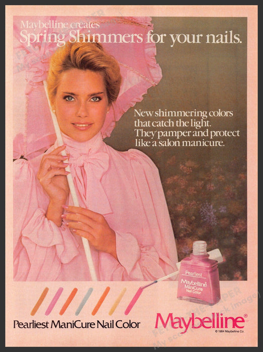 Maybelline 1980s Magazine Print Advertisement 1984 Nails Spring Shimmers Maybelline